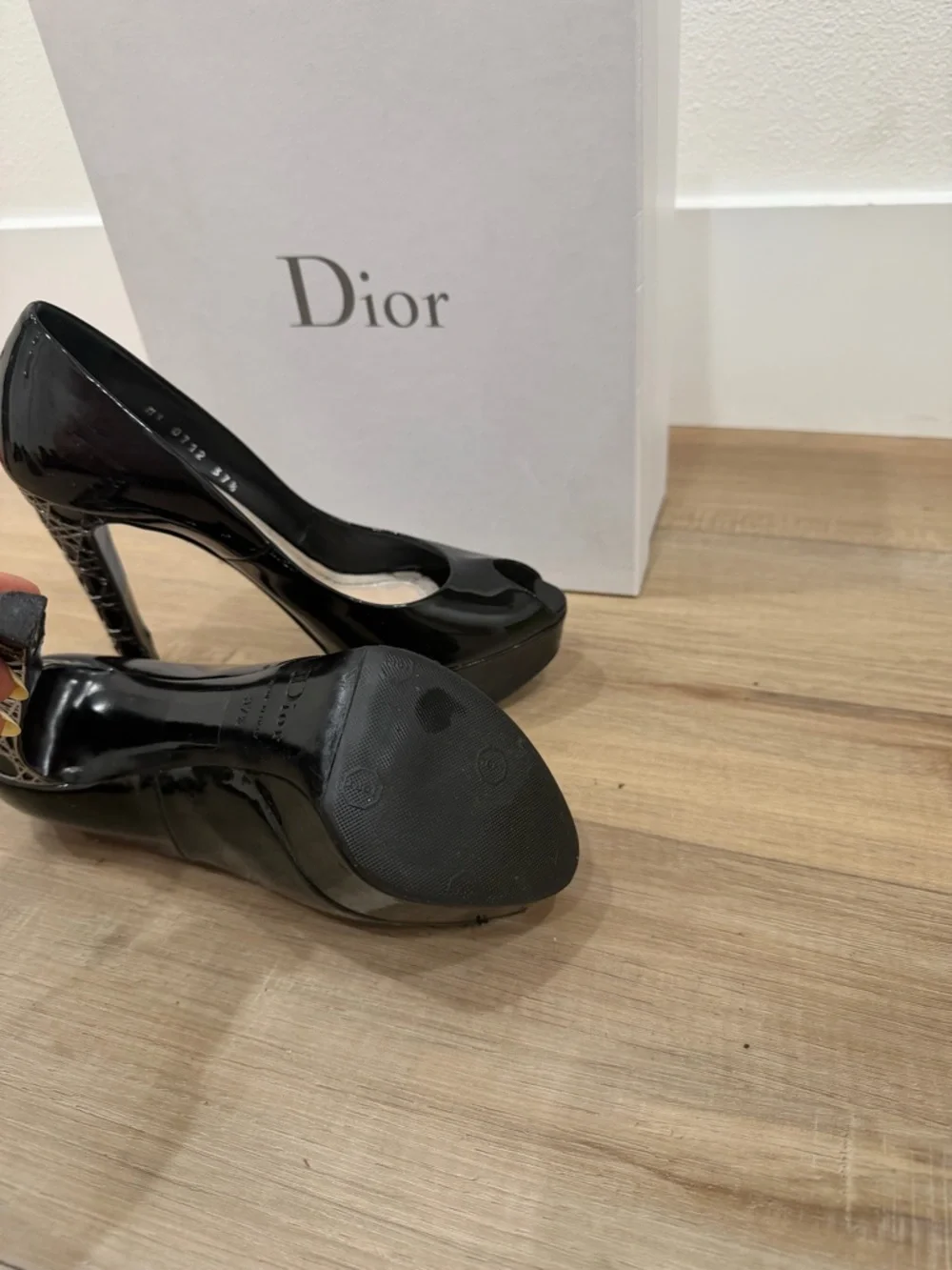 Dior Black Patent Peep-Toe Platform Pumps with High Stiletto Heel - Picture 3 of 3